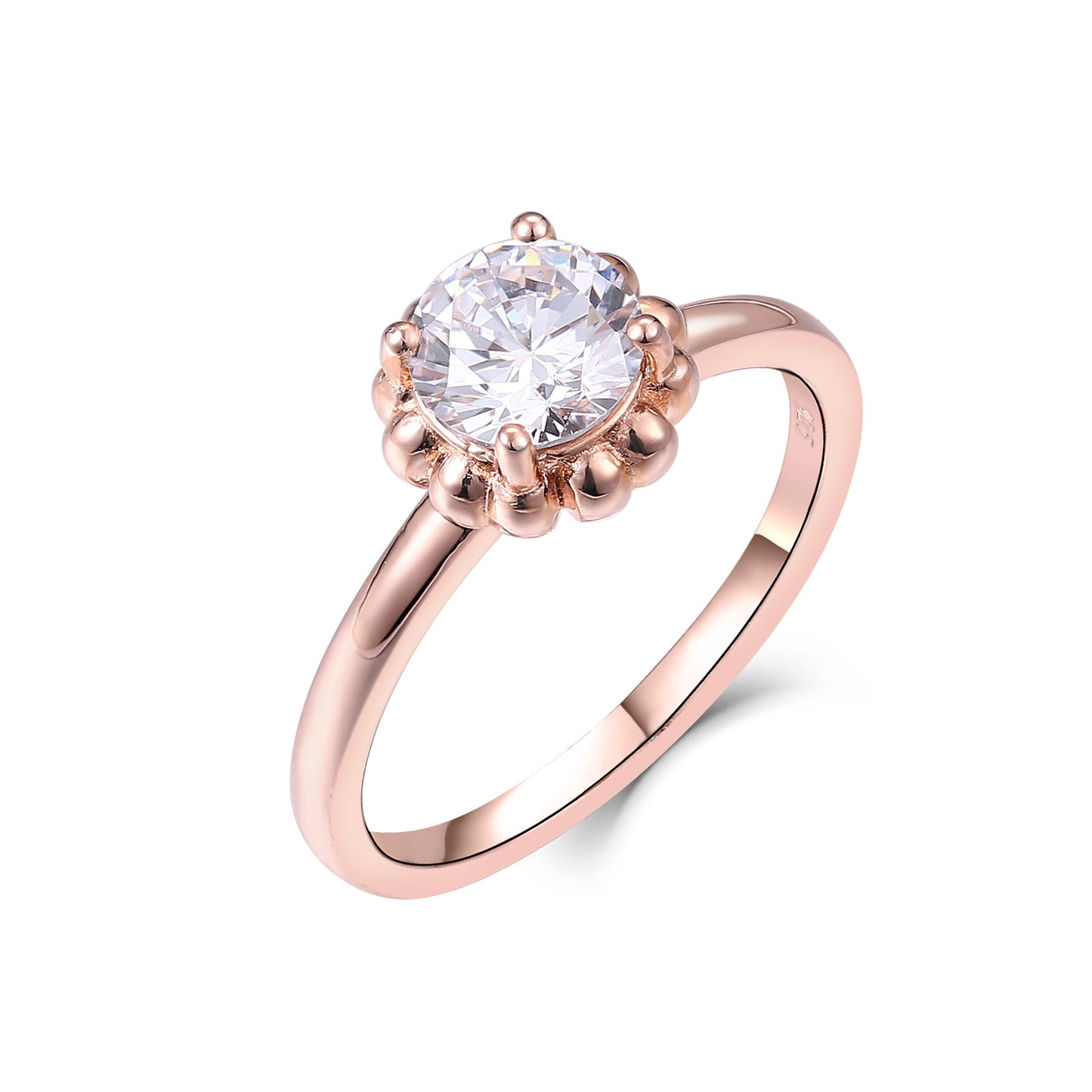 Round Zircon Flower Silver Ring