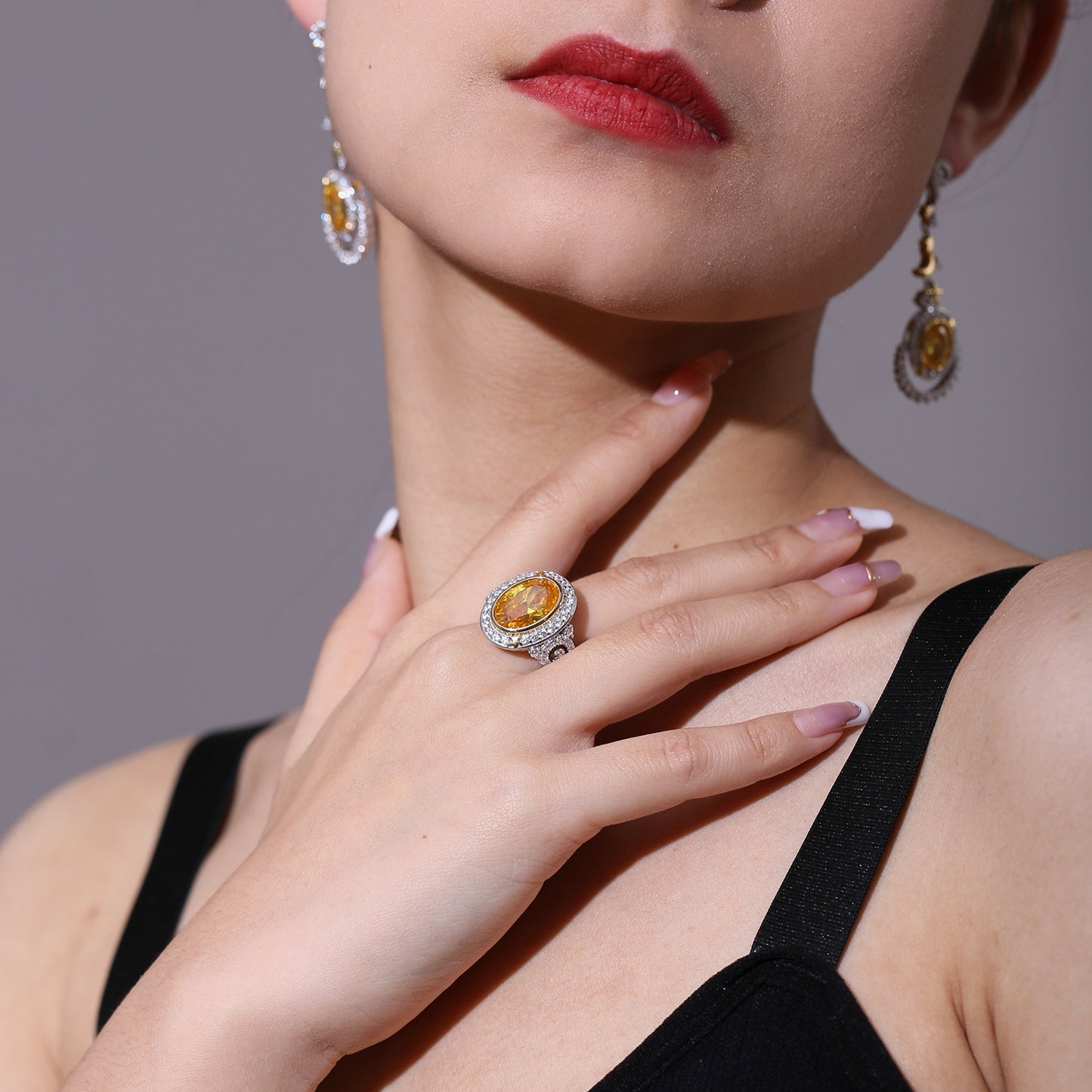 Golden Yellow Zircon S925 silver Luxury hand Ornament Ring for Women