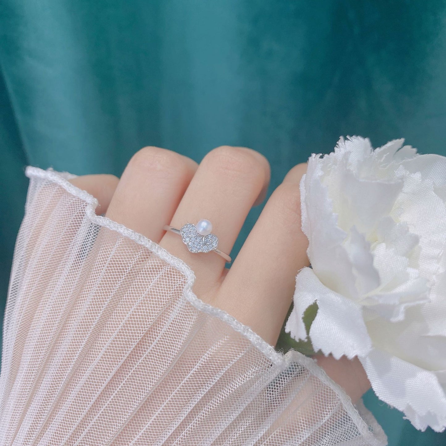 Fortune Lock with Natural Pearl Silver Ring for Women