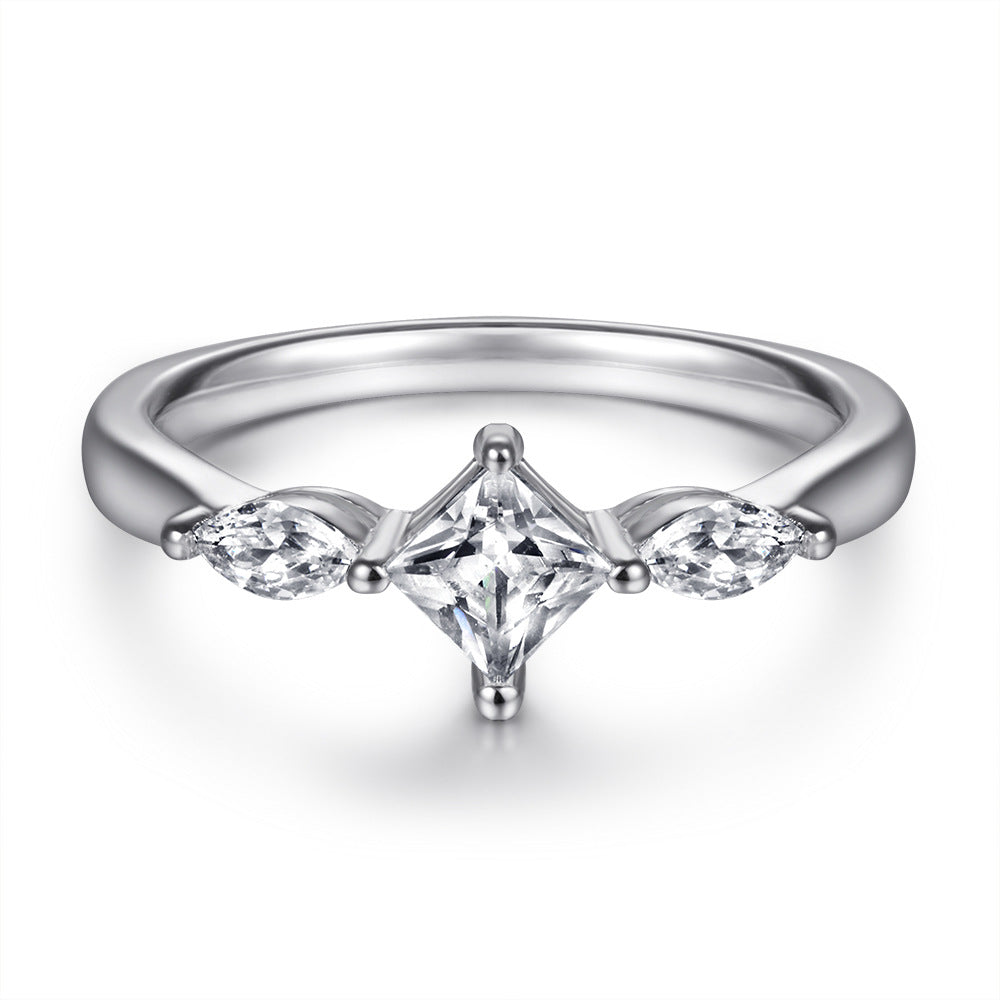 Princess Cut and Marquise Zircon Silver Ring