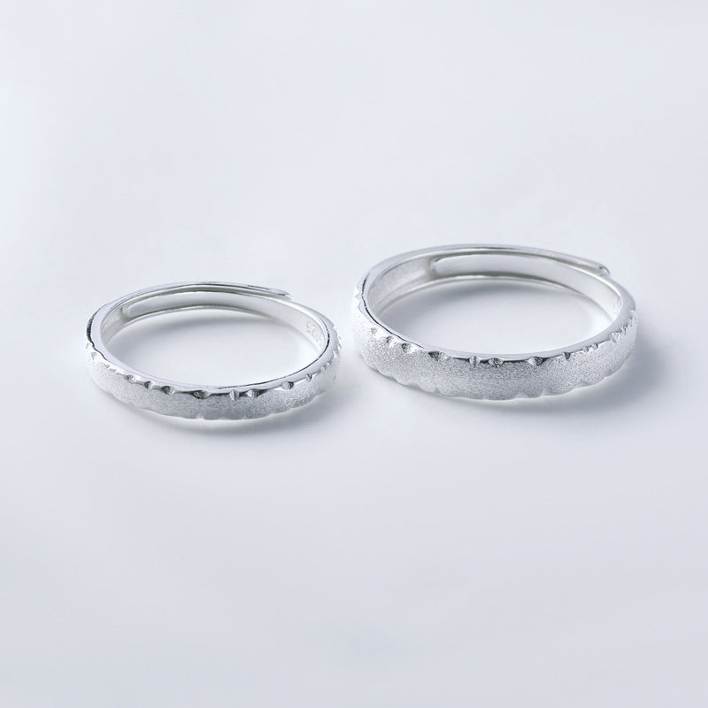 Irregular Edge Frosted Silver Couple Ring for Women