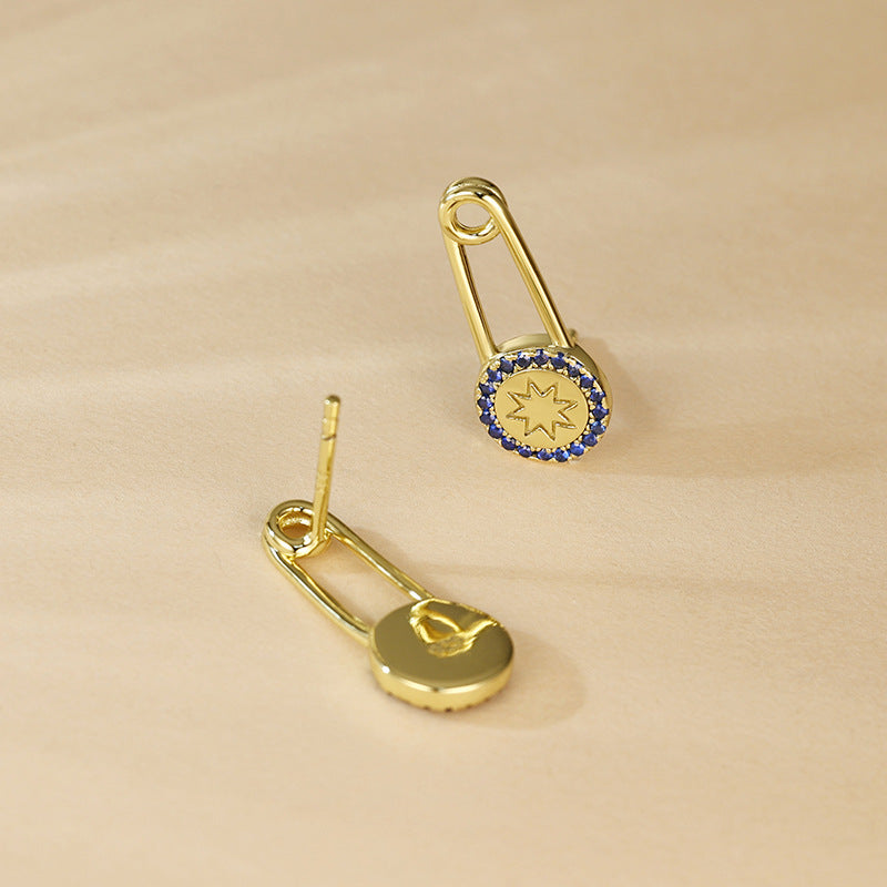 Paper Clip with Blue Zircon Silver Drop Earrings for Women