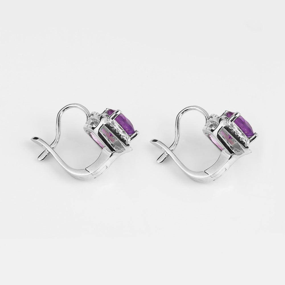 Natural Amethyst Soleste Halo Round Cut Silver Studs Earrings for Women