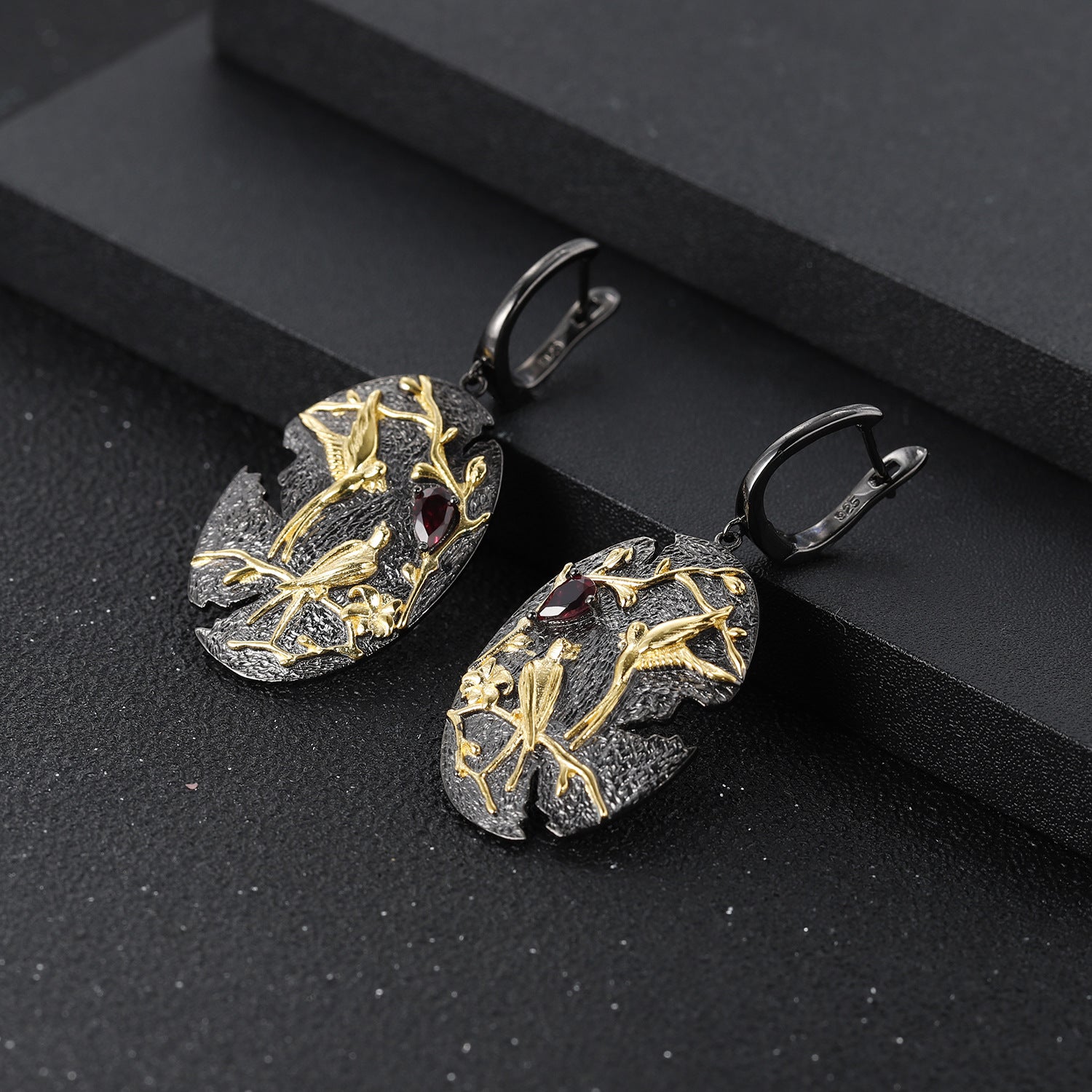 Chinese Style Magpie Design 925 silver Color Natural Amethyst Drop Earrings for Women