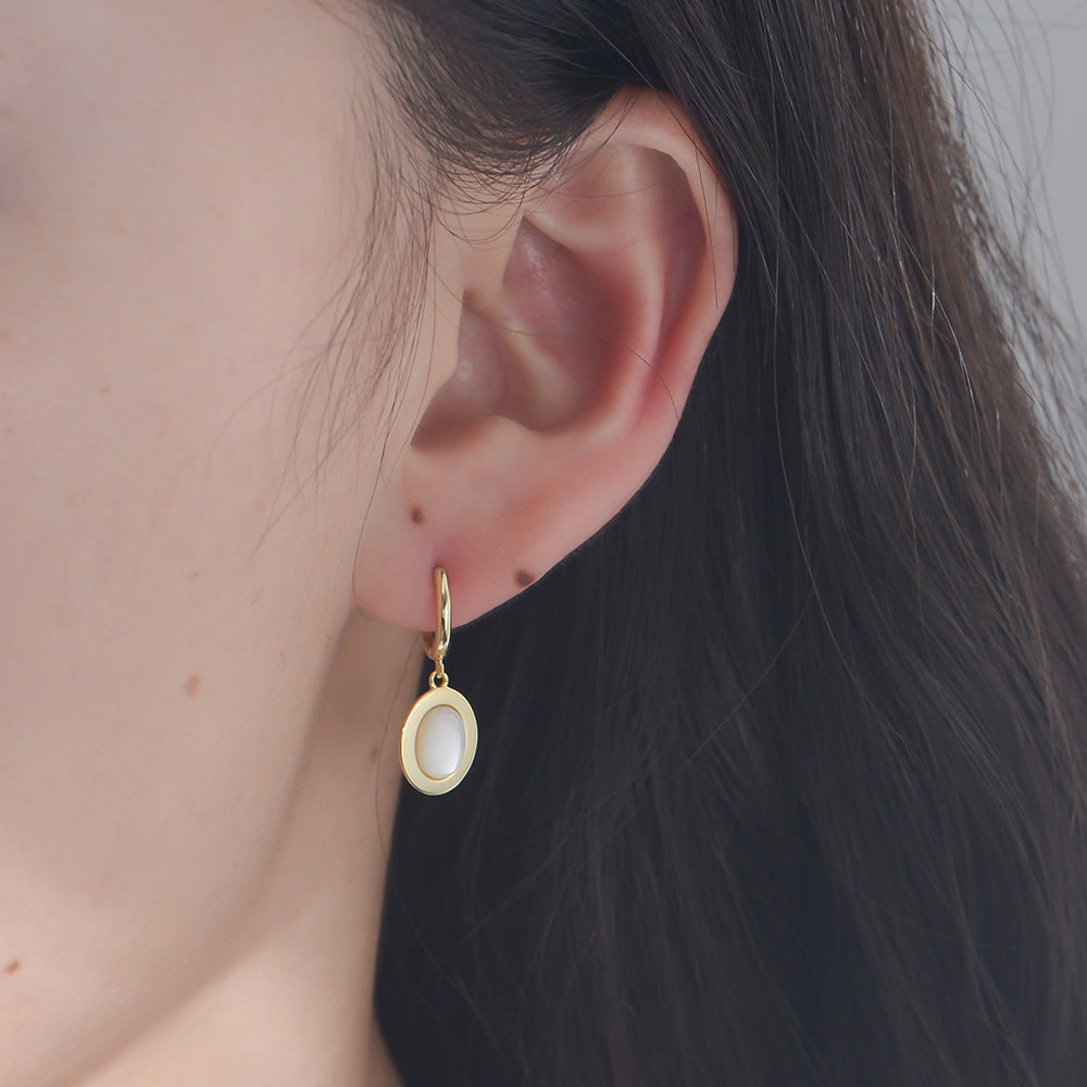 Oval Natural Mother of Pearl Sterling Silver Drop Earrings for Women