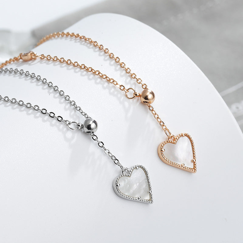 Mother of Pearl Heart Tassels Silver Necklace for Women