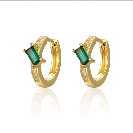 Emerald Cut Green Zircon Silver Hoop Earrings for Women