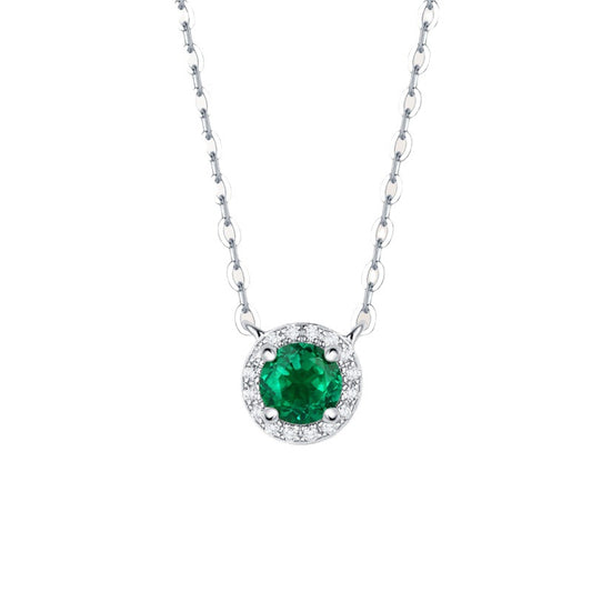 (0.5CT) Lab-Created Emerald Round Ice Cut Solitaire Pendants Necklace for Women
