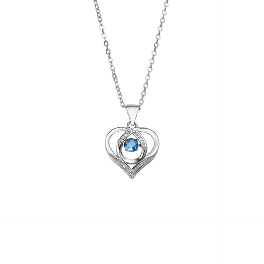 Peach Heart with Round Zircon Pendant Silver Necklace for Women