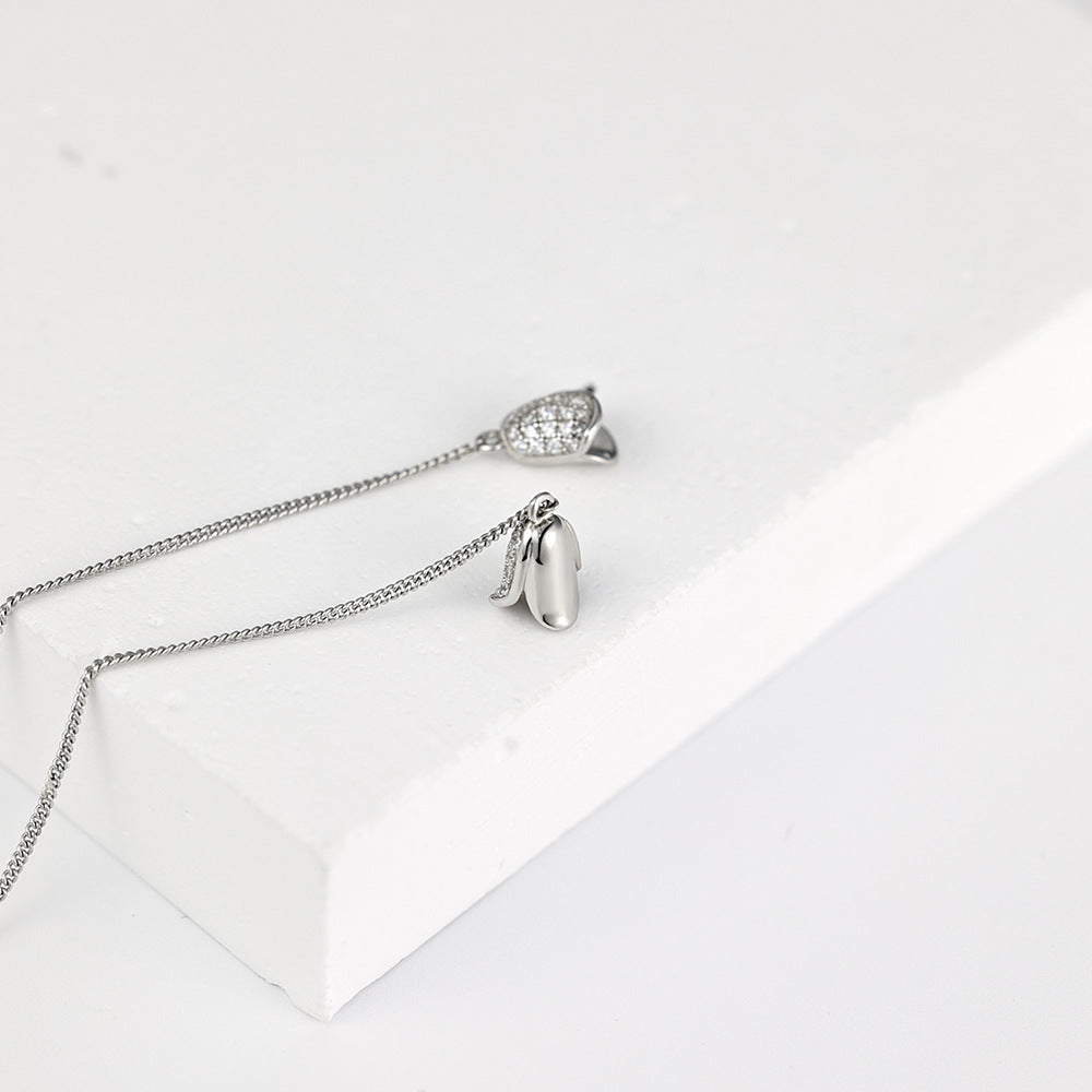 Zircon Flower Tassels Ear Line Silver Drop Earrings for Women