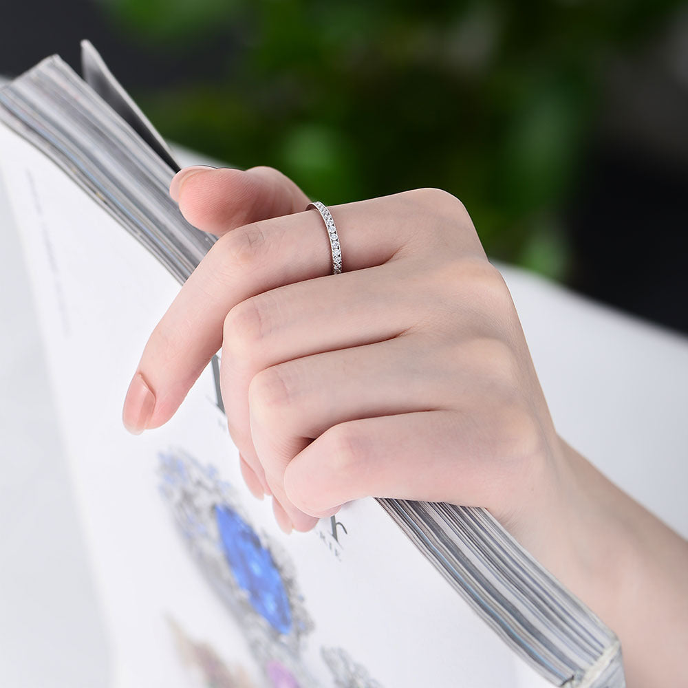 Single Row Full of White Zircon Sterling Silver Eternity Ring for Women