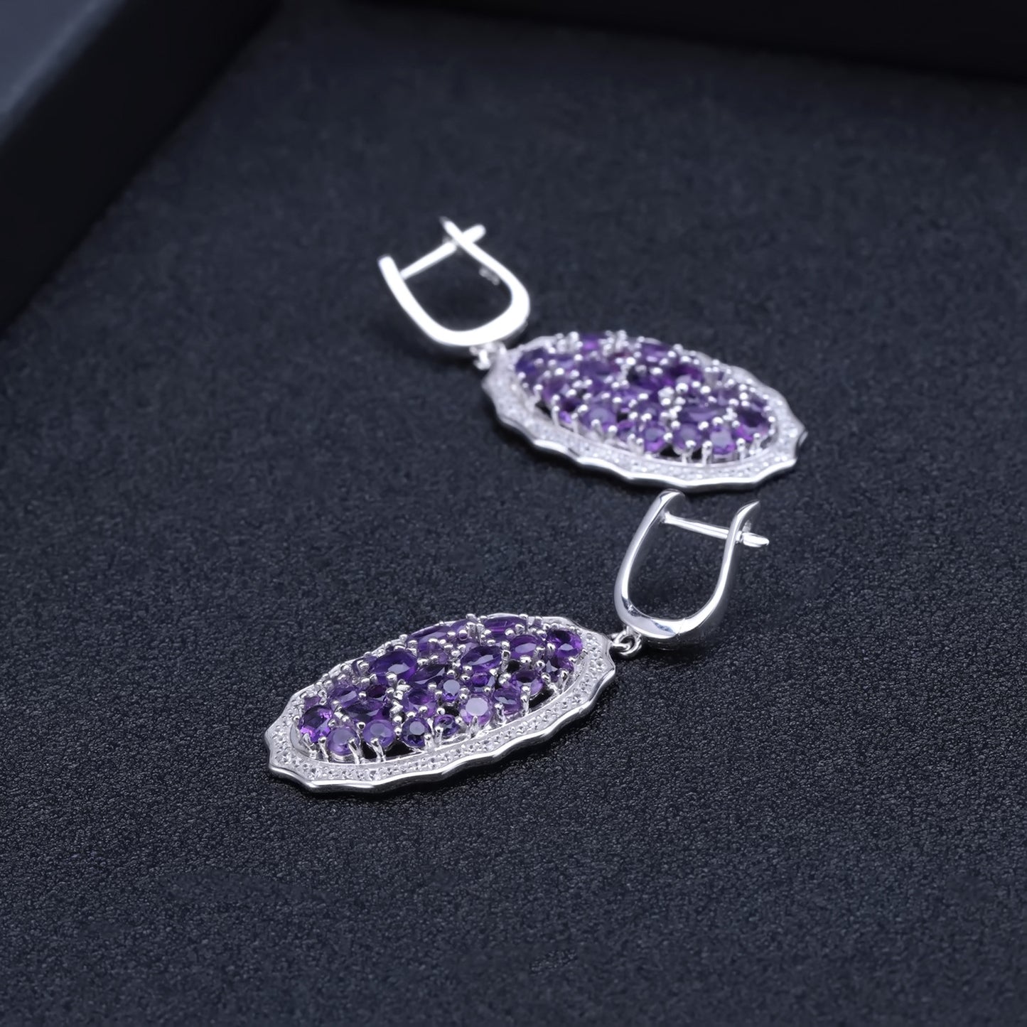 Natural Amethyst Oval Silver Drop Earrings for Women