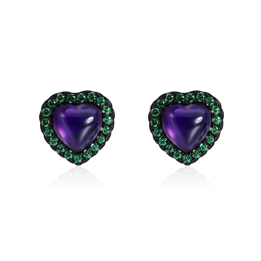 Personalized Natural Amethyst Love Silver Studs Earrings for Women