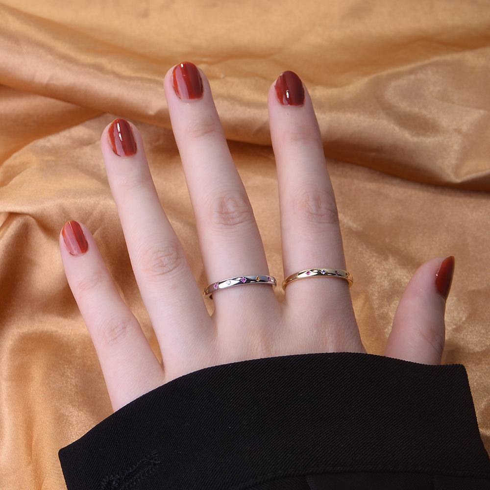 Geometry Six-pointed Star Colourful Zircon Design Sterling Silver Ring for Women