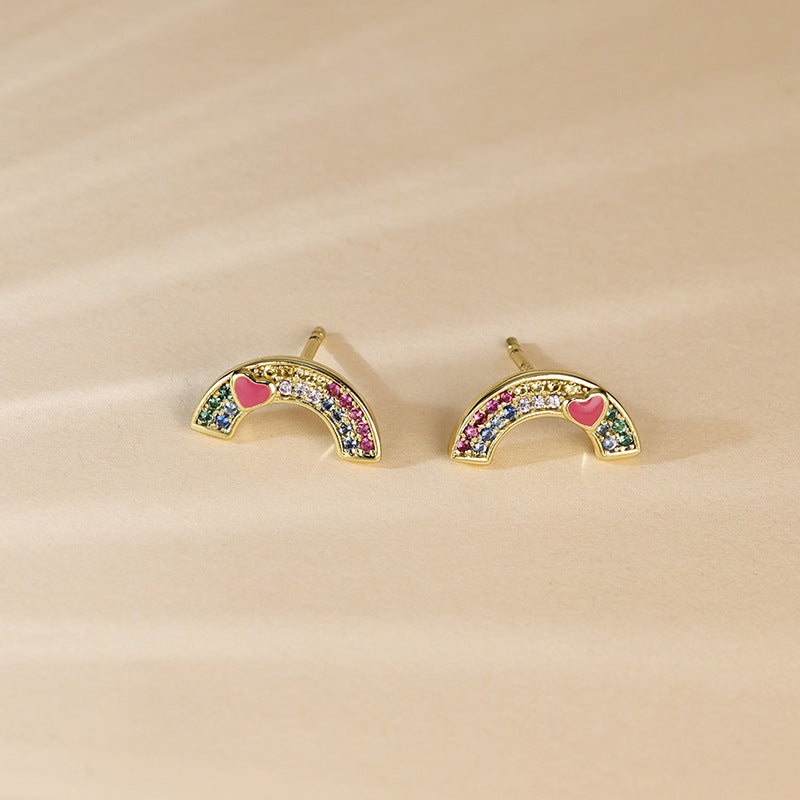 Rainbow Colourful Zircon Silver Studs Earrings for Women