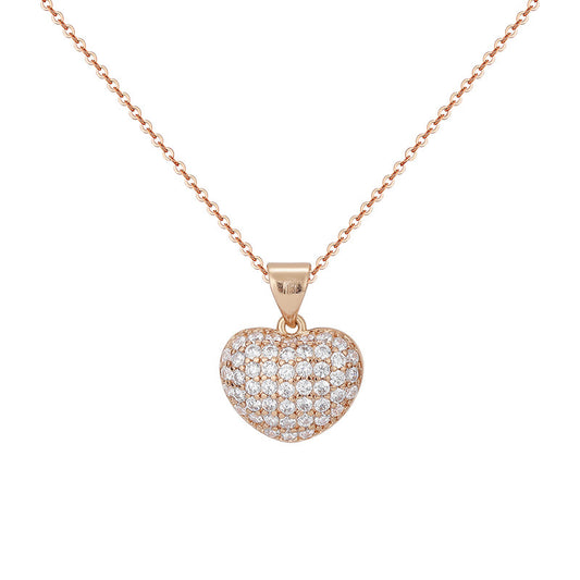 Full Zircon Heart Pendant Silver Necklace for Women