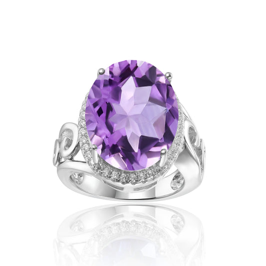 Amethyst Soleste Halo Cathedral Silver Ring for Women