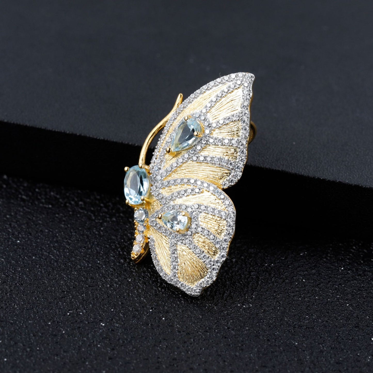 Brooch Pendant Dual-use Inlaid Natural Gemstone Butterfly Pendant Silver Necklace for Women