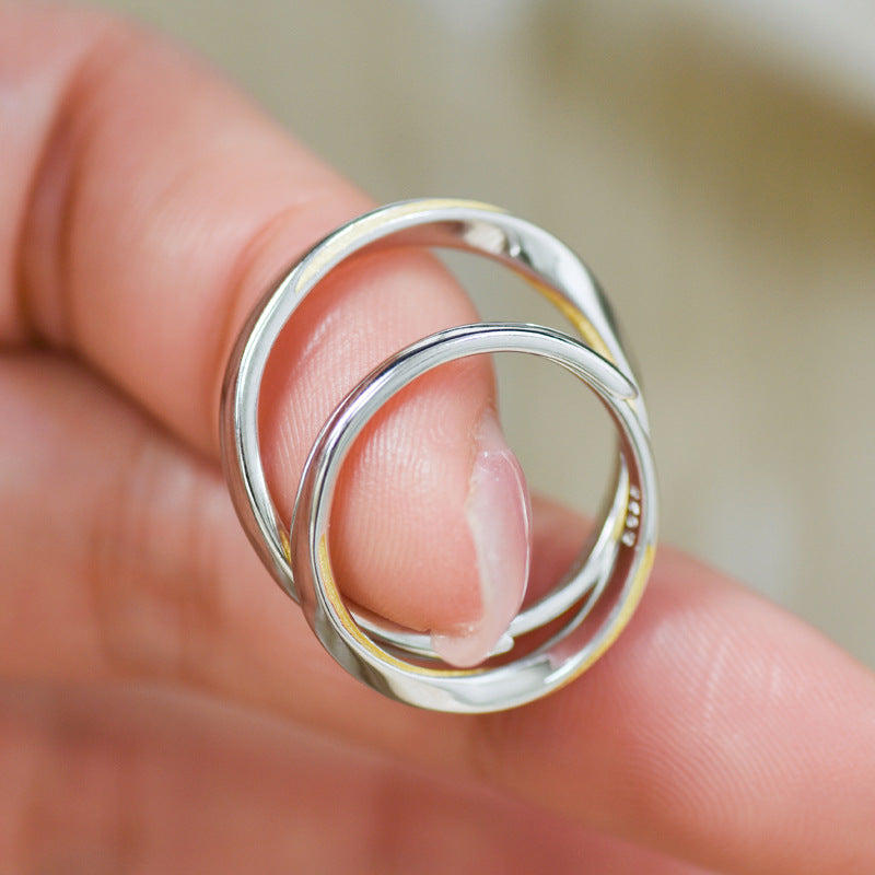 Mobius Series Gold Thread Silver Couple Ring for Women