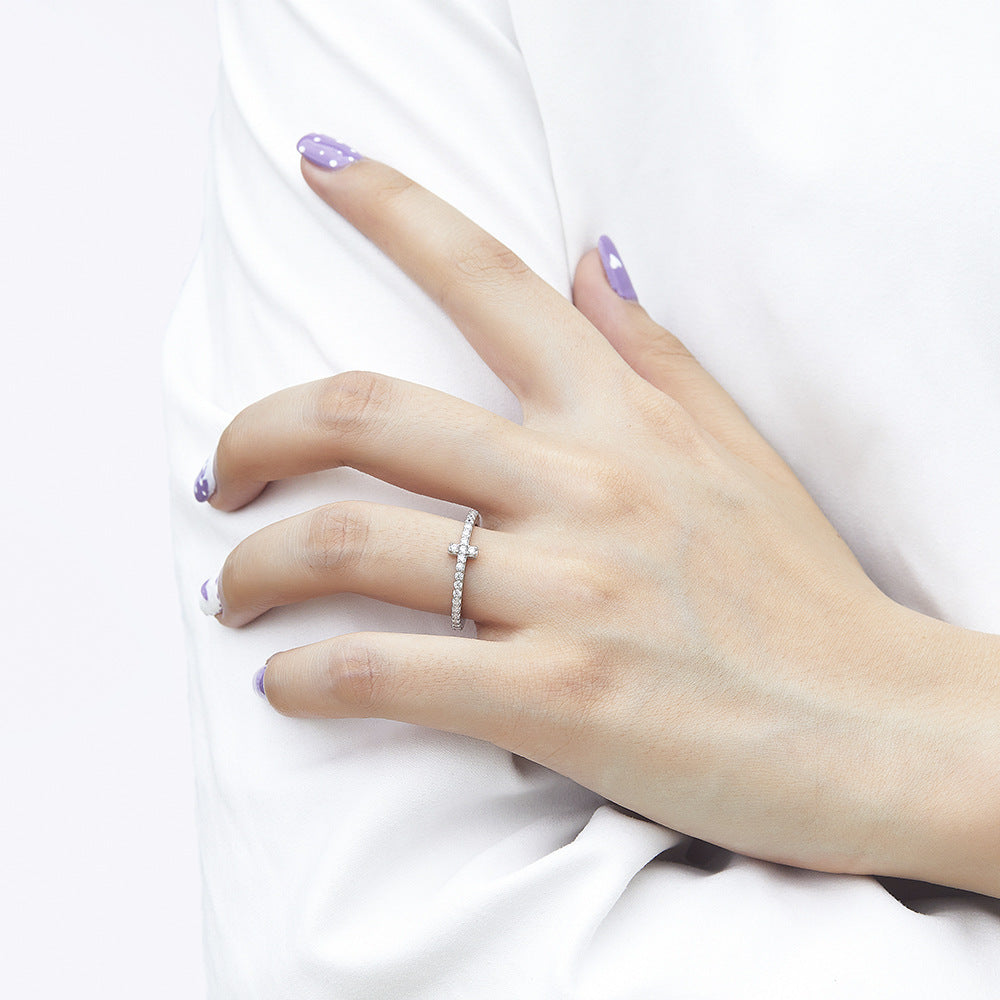 Full Zircon Cross Silver Ring for Women