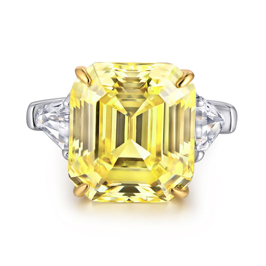 (8CT) Emerald Cut Yellow Zircon Cathedral Silver Ring for Women