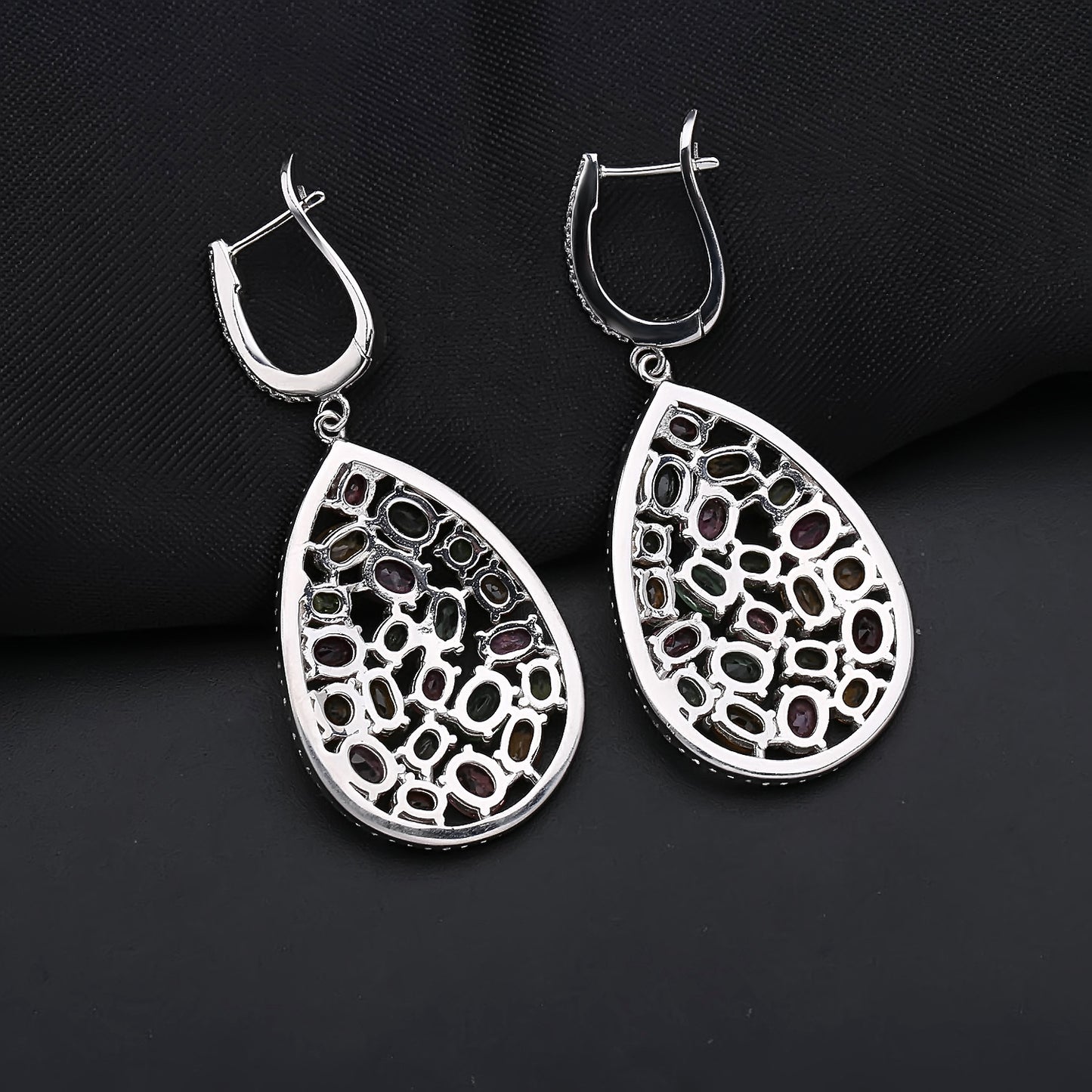 European Vintage Pear Drop Silver Drop Earrings for Women