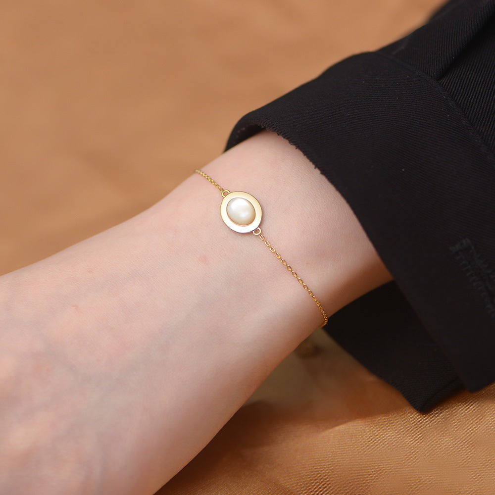 Oval Natural Mother of Pearl Silver Bracelet for Women