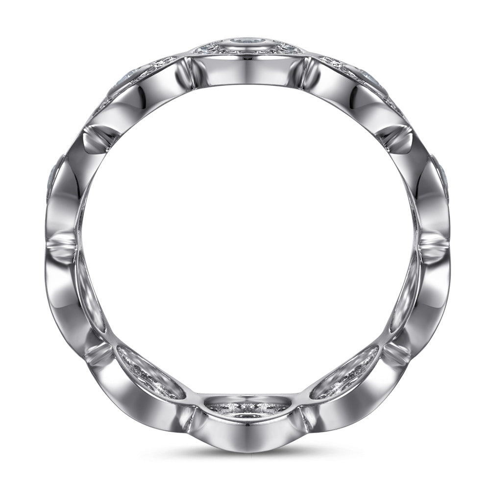 Vintage Round Full Zircon Silver Ring