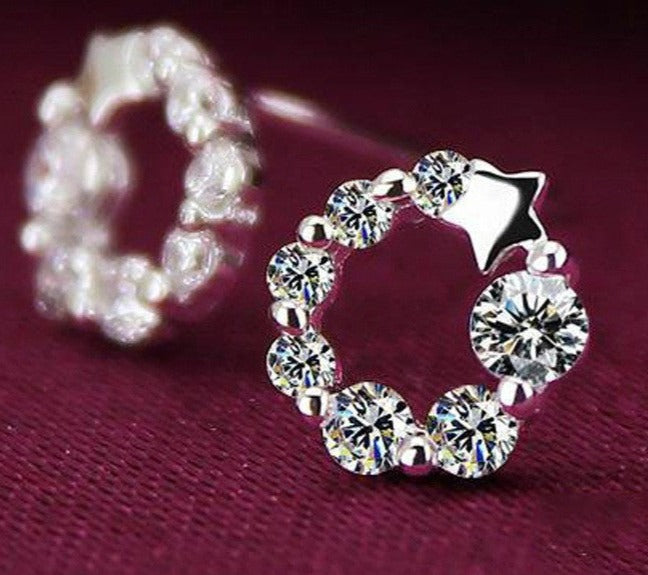 Circle with Zircon Lucky Star Silver Studs Earrings for Women