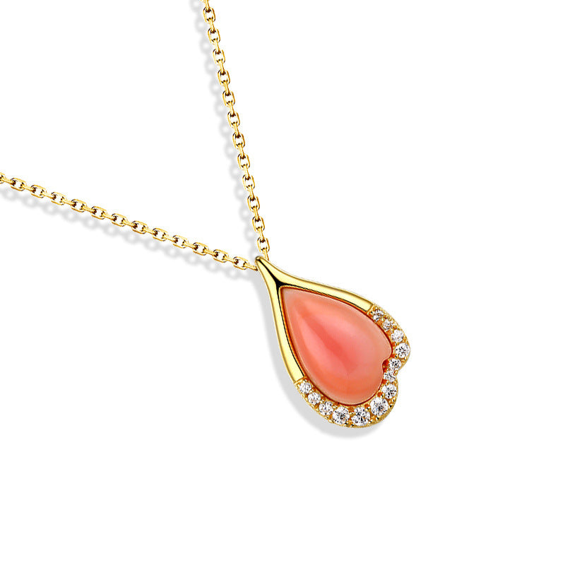 Water Drop Pink Mother-of-pearl with Zircon Silver Necklace for Women