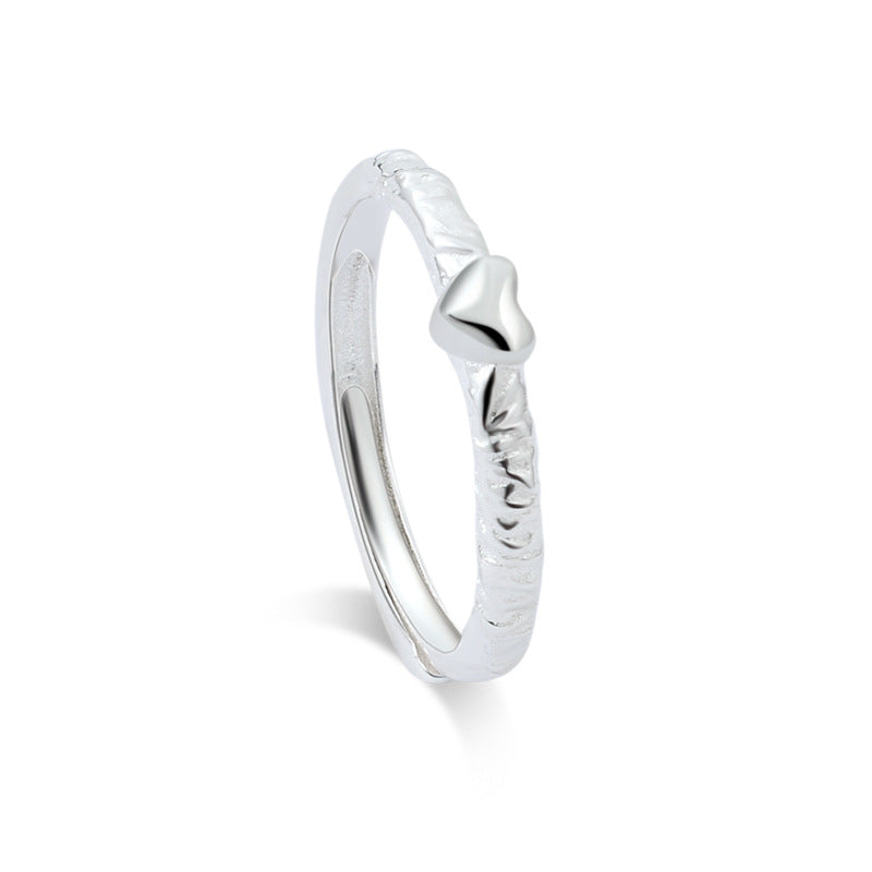 Irregular Sugar Paper Texture Design Silver Couple Ring for Women