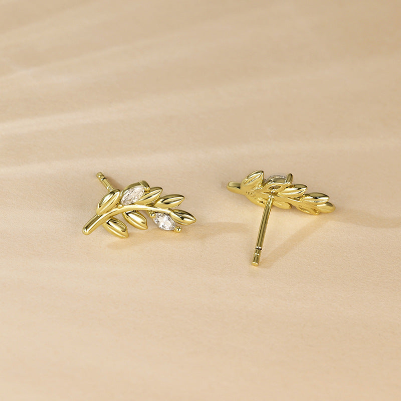 Branch with Zircon Silver Studs Earrings for Women