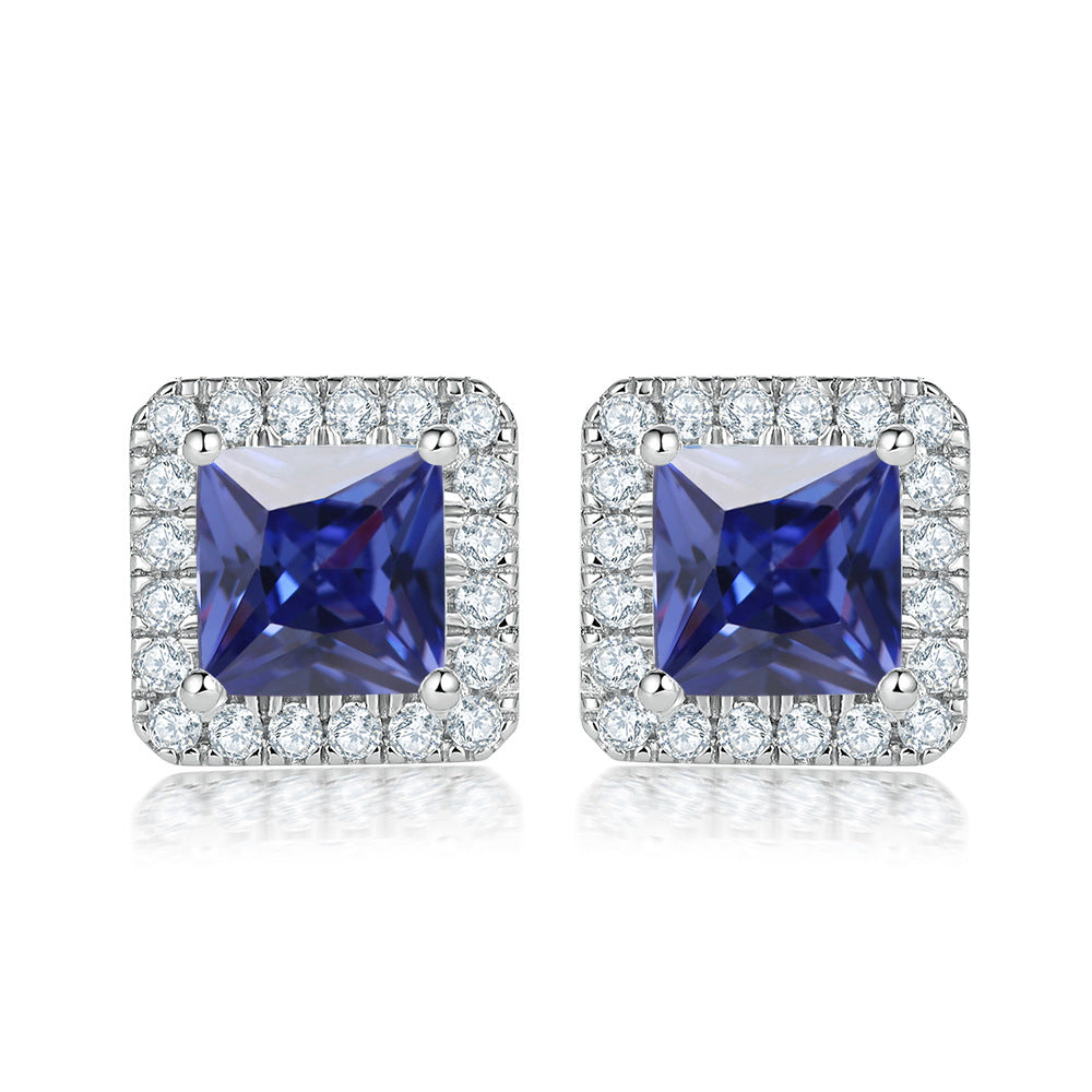 Princess Cut Zircon Soleste Halo Silver Studs Earrings for Women