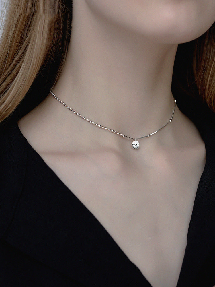 LUCKY Round Pendant with Beading Silver Necklace for Women