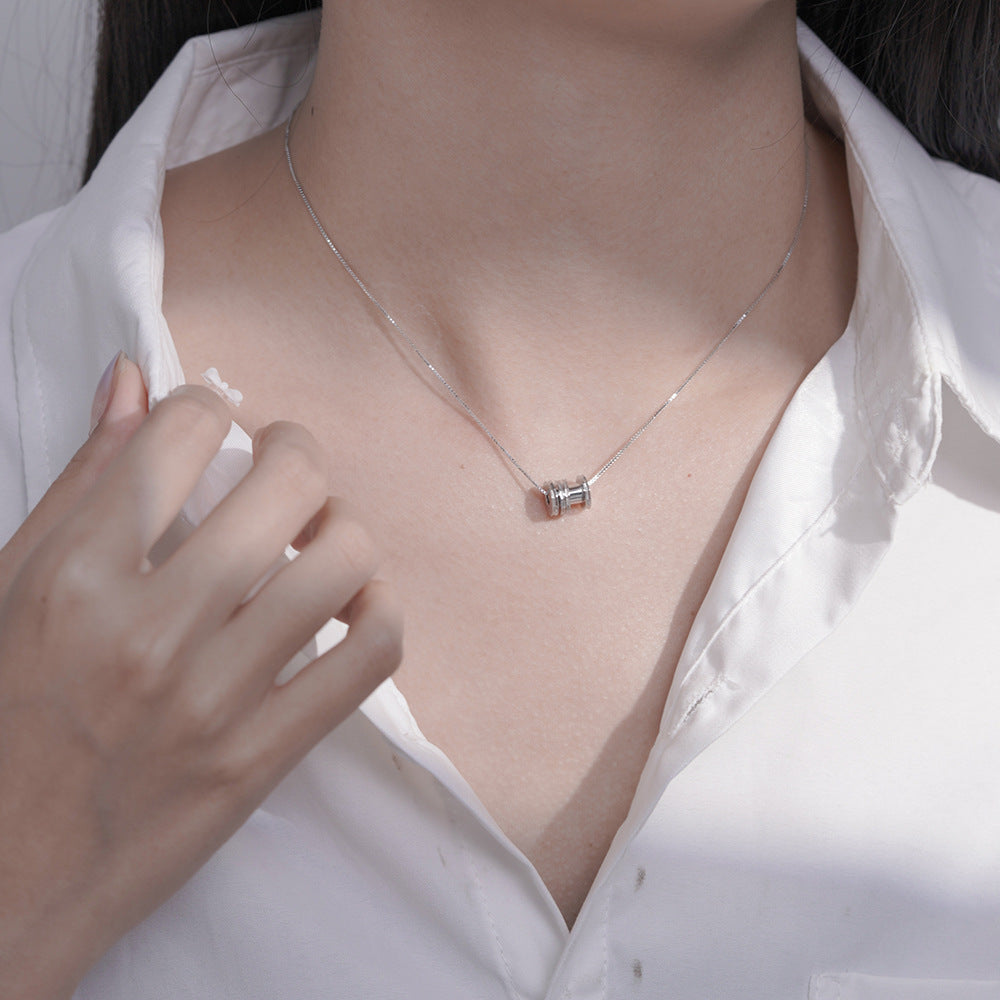 (Two Colours) Active Circles Small Waist Circle Wheel Pendants 925 Silver Collarbone Necklace for Women