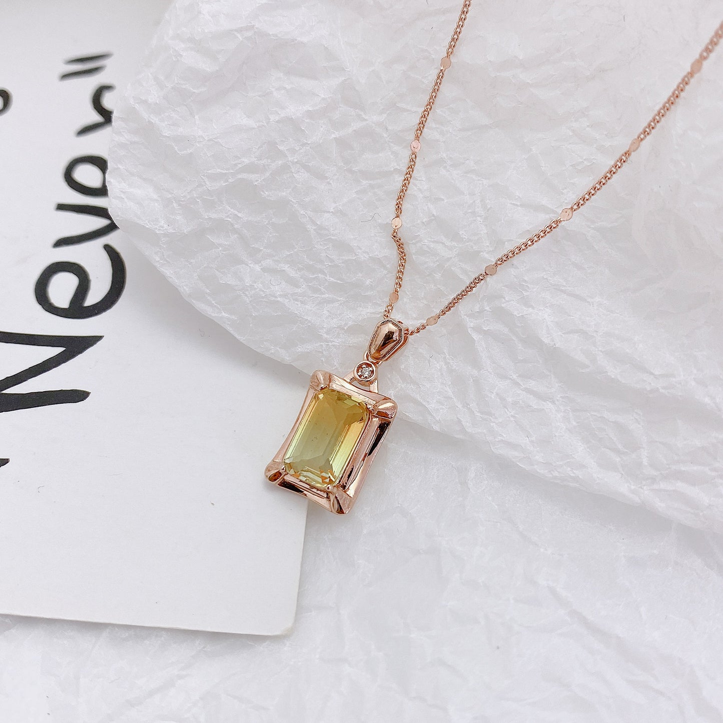 Emerald Cut Yellow Tourmaline Pendant Silver Necklace for Women