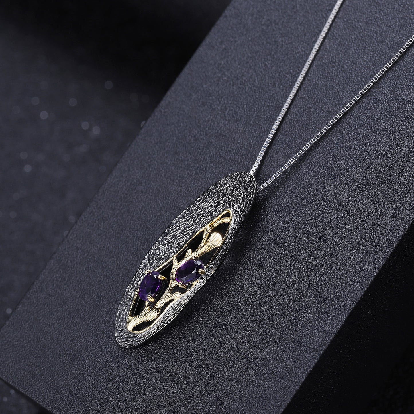 Secret Garden Sandwich Branch Design Natural Colourful Gemstone Pendant Sterling Silver Necklace for Women