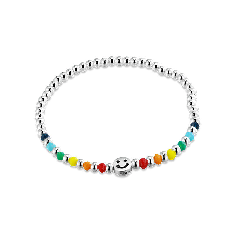 Smiling Face Colourfule Beading Silver Bracelet for Women