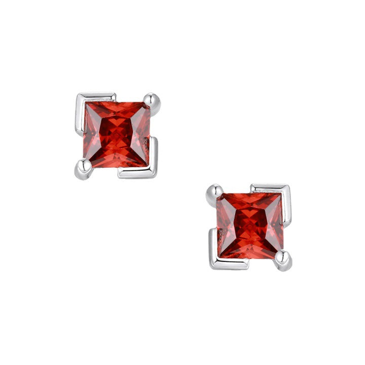 Princess Cut Colourful Zircon Silver Studs Earrings for Women