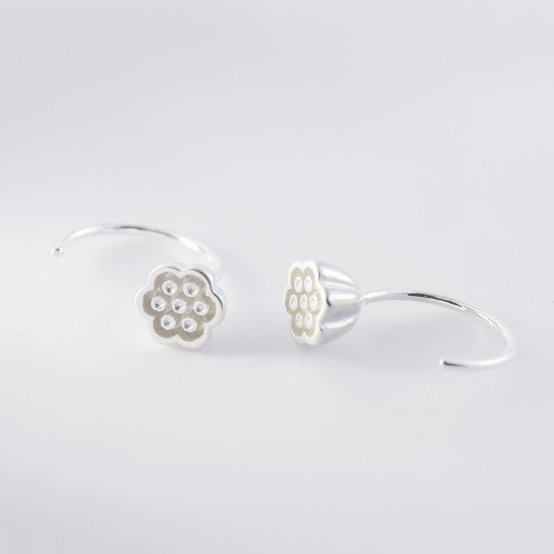 Small Lotus Seedpod Silver Hook Earrings for Women