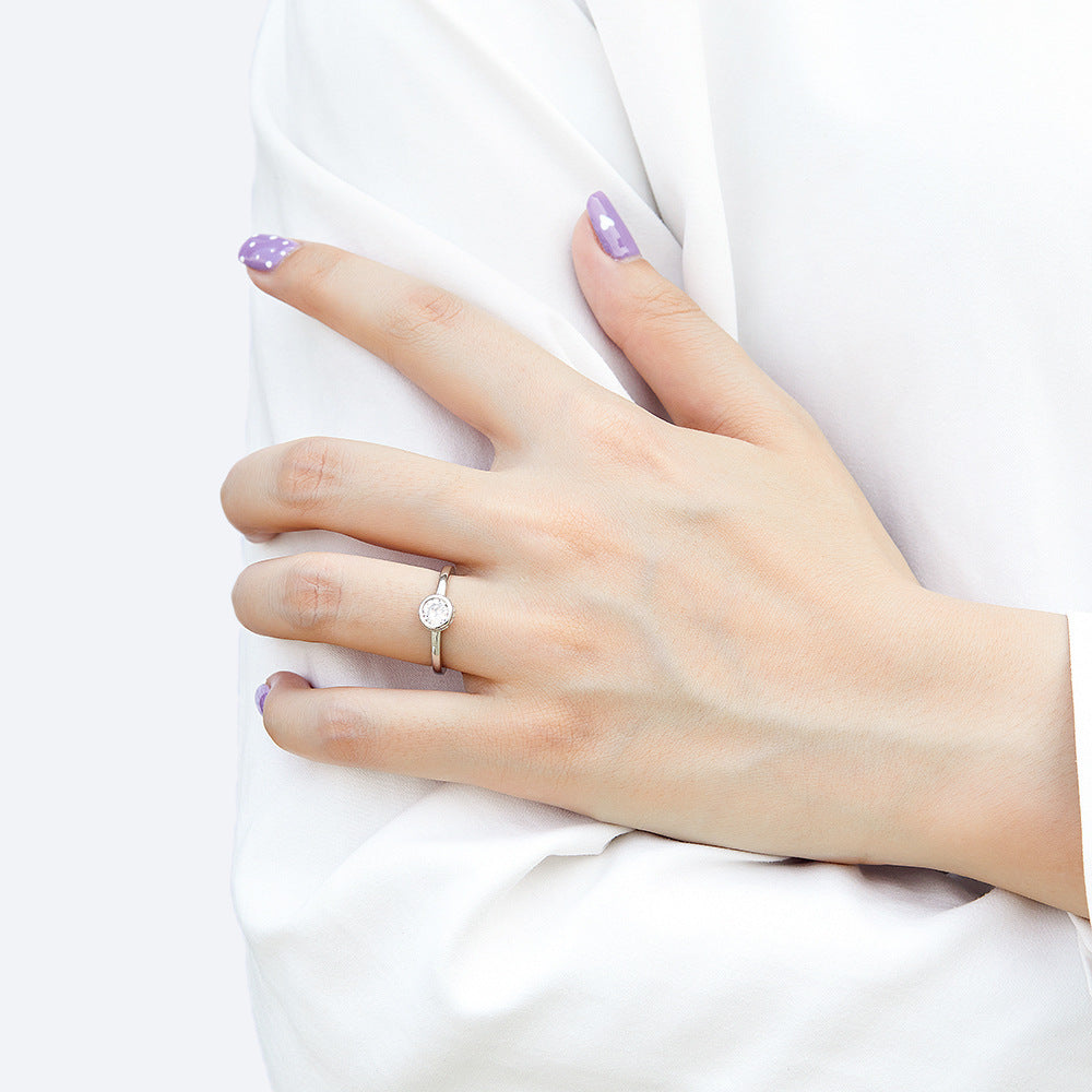 Round Zircon Solitaire Silver Ring