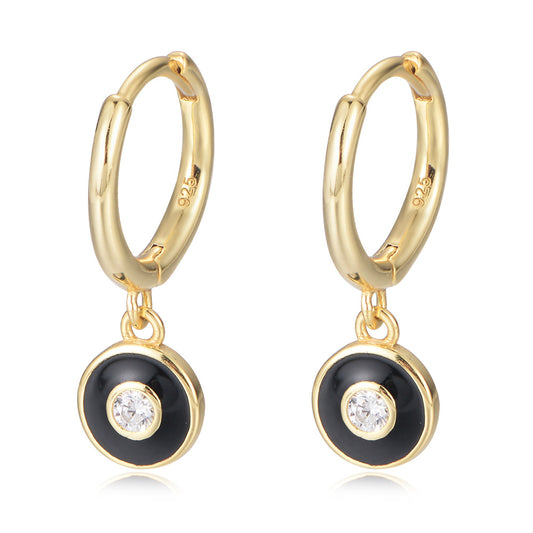 Colourful Round with Zircon Silver Hoop Drop Earrings for Women