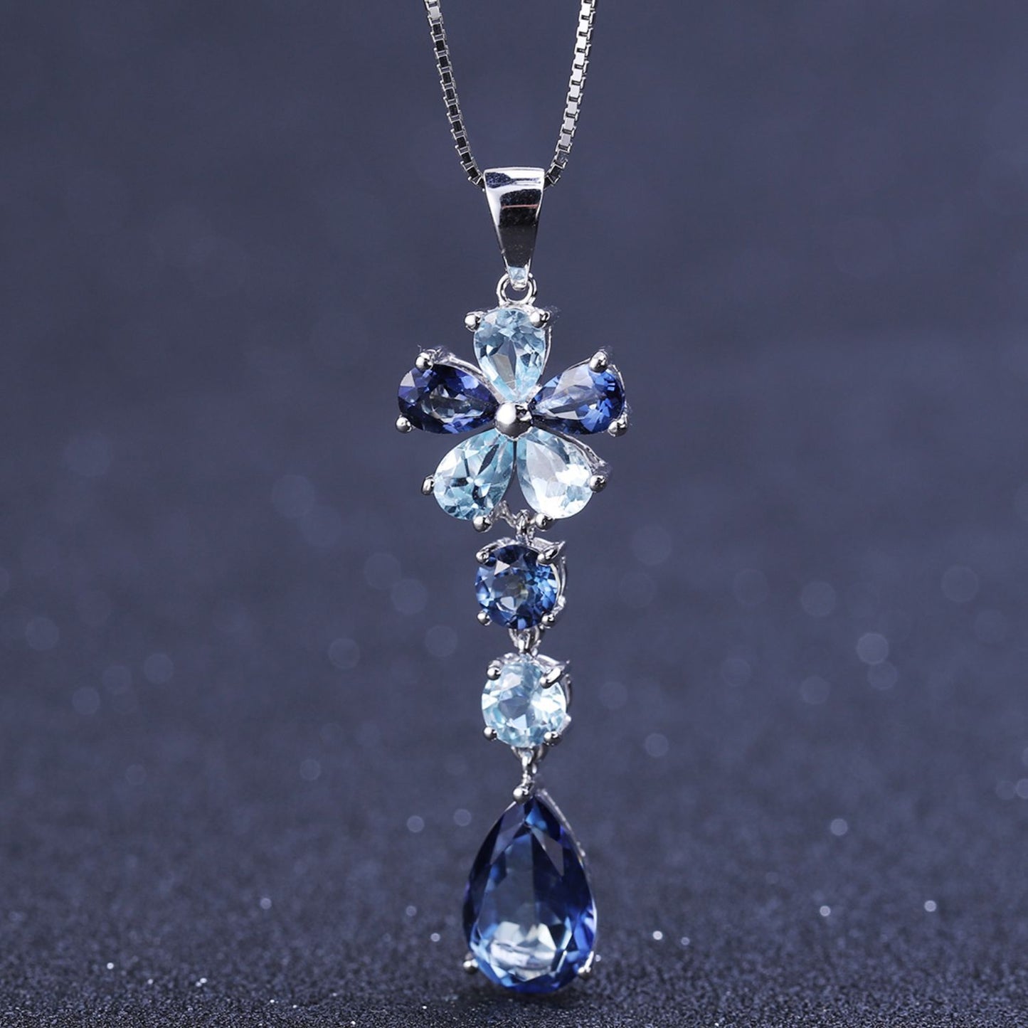 Luxury Style Inlaid Natural Topaz Pendant Sterling Silver Necklace for Women