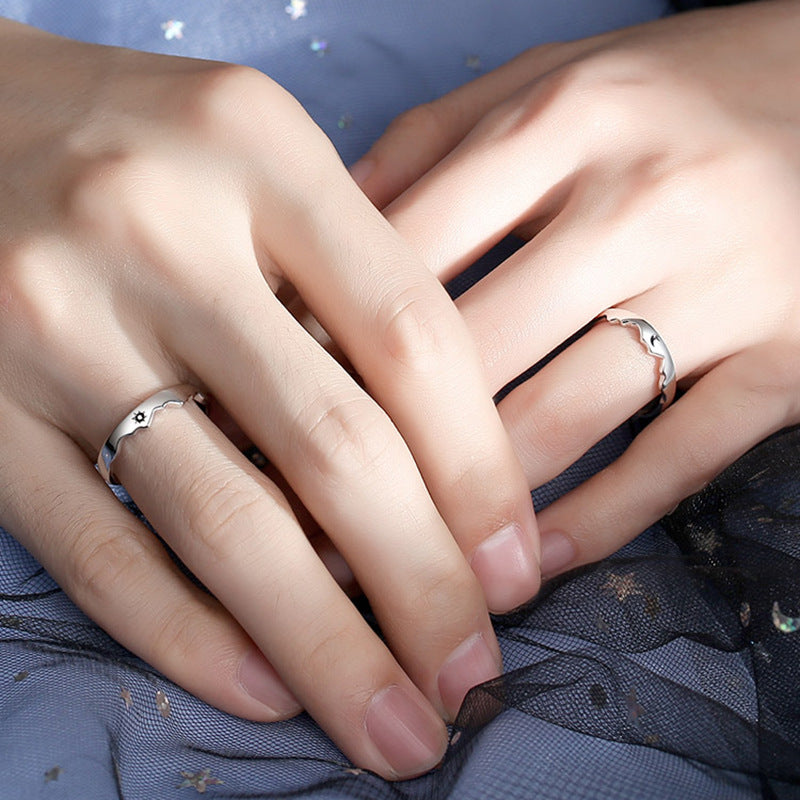 Sun and Moon Mountain Silver Couple Ring