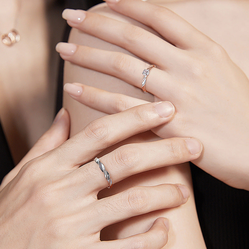 Twisted Grain Silver Couple Ring