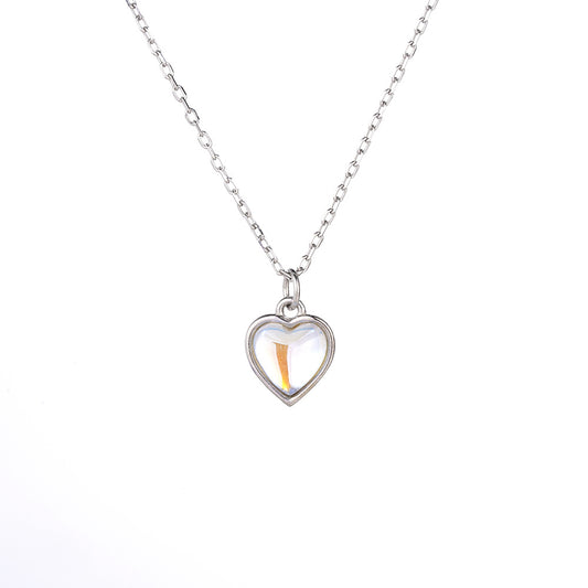 Crystal Heart Shape Pendants 925 Silver Collarbone Necklace for Women