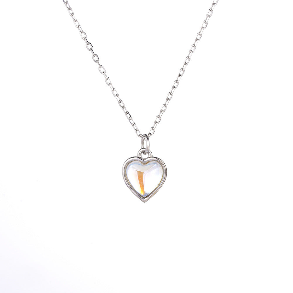Crystal Heart Shape Pendants 925 Silver Collarbone Necklace for Women
