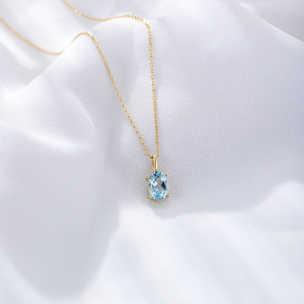 Oval Shape Sky Blue Topaz Sterling Silver Necklace for Women