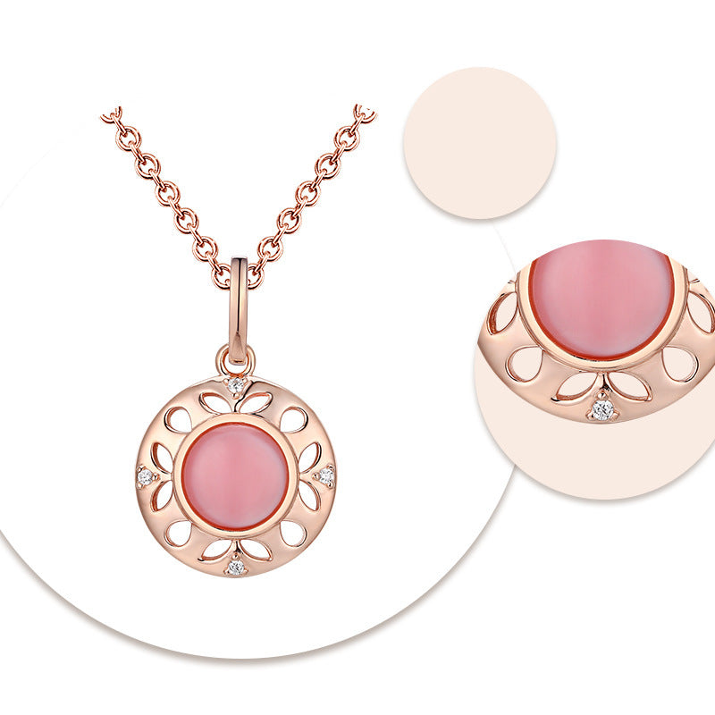 Circle Pink Mother-of-pearl with Zircon Silver Necklace for Women