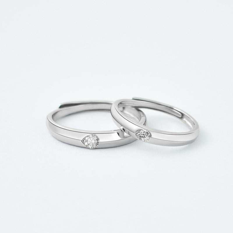 Heart-shape with Round Zircon Silver Couple Ring for Women